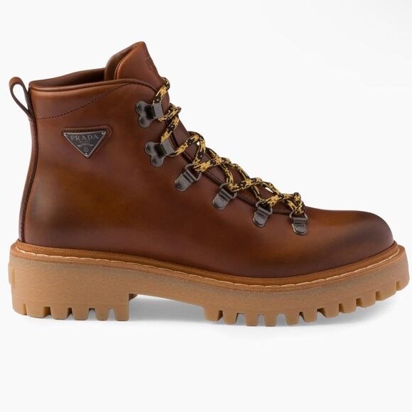 NWOT PRADA Leather Laced Booties Brown Women’s Size 36.5 - Picture 1 of 15